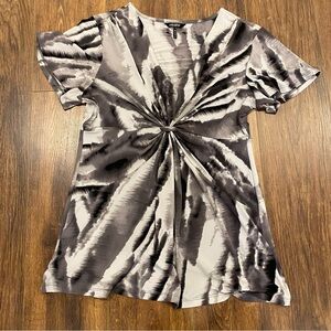 Flutter sleeve grey swirl top with gathering